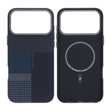 Mobilskal Aramidfiber för iPhone 17 Pro Max - Blå med rutnät