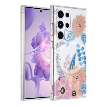 Samsung Galaxy S24 Ultra Mobilskal Magnet - Blommor Rosa/Blå