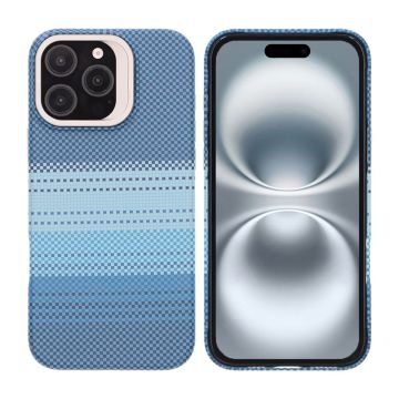 iPhone 16 Pro Max Skal med Magsafe och Utfällbart Stativ - Randig Blå