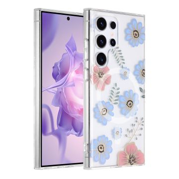 Samsung Galaxy S24 Ultra Mobilskal Magnet - Blommor Röd/Blå