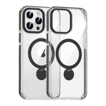 Skal Magsafe till iPhone 15 Pro - Transparent svart med ringstativ