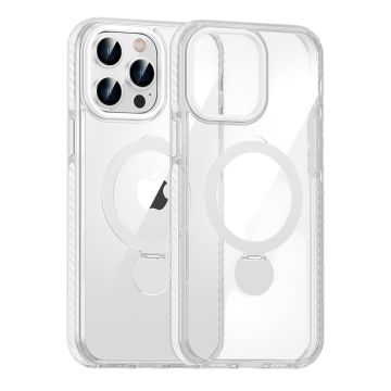 Skal Magsafe till iPhone 15 Pro Max - Transparent vit med ringstativ