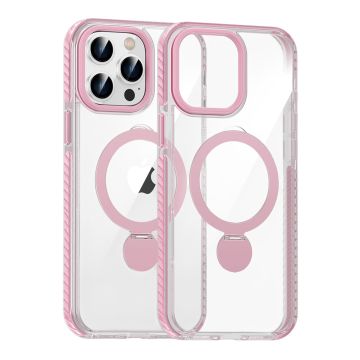 Skal Magsafe till iPhone 15 Pro Max - Transparent rosa med ringstativ