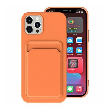 iPhone 15 Pro Mobilskal Silikon med Korthållare - Orange- G-SP.se