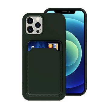 iPhone 12/12 Pro Silikonskal med Korthållare - Militärgrön- G-SP.se